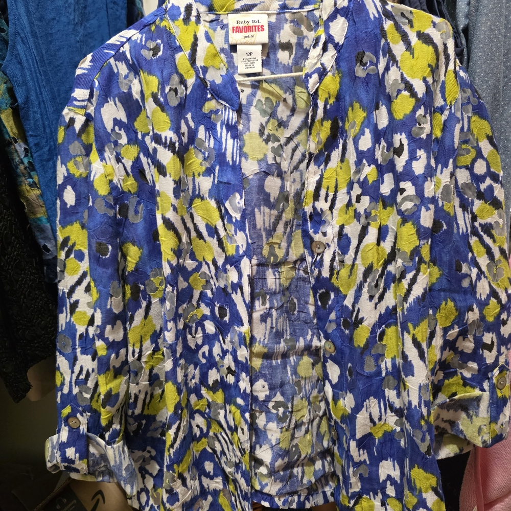 Ruby Rd. Blue and Yellow Floral Blouse